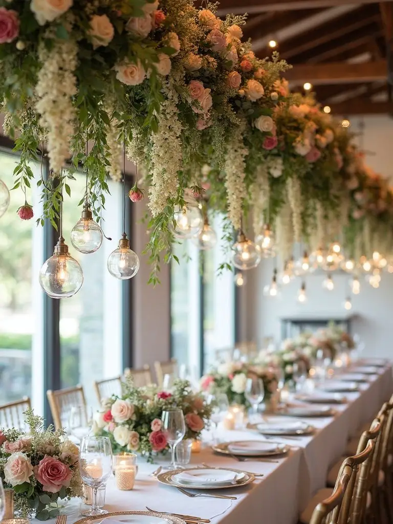 layered delicate nature inspired floating arrangements