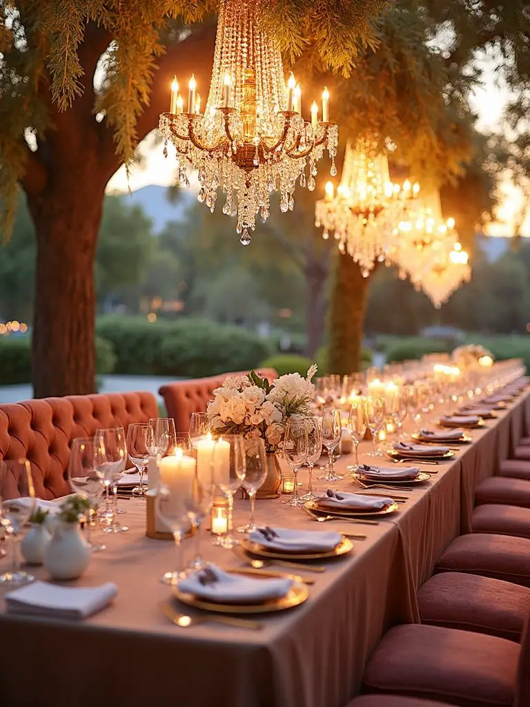 lush outdoor wedding head table
