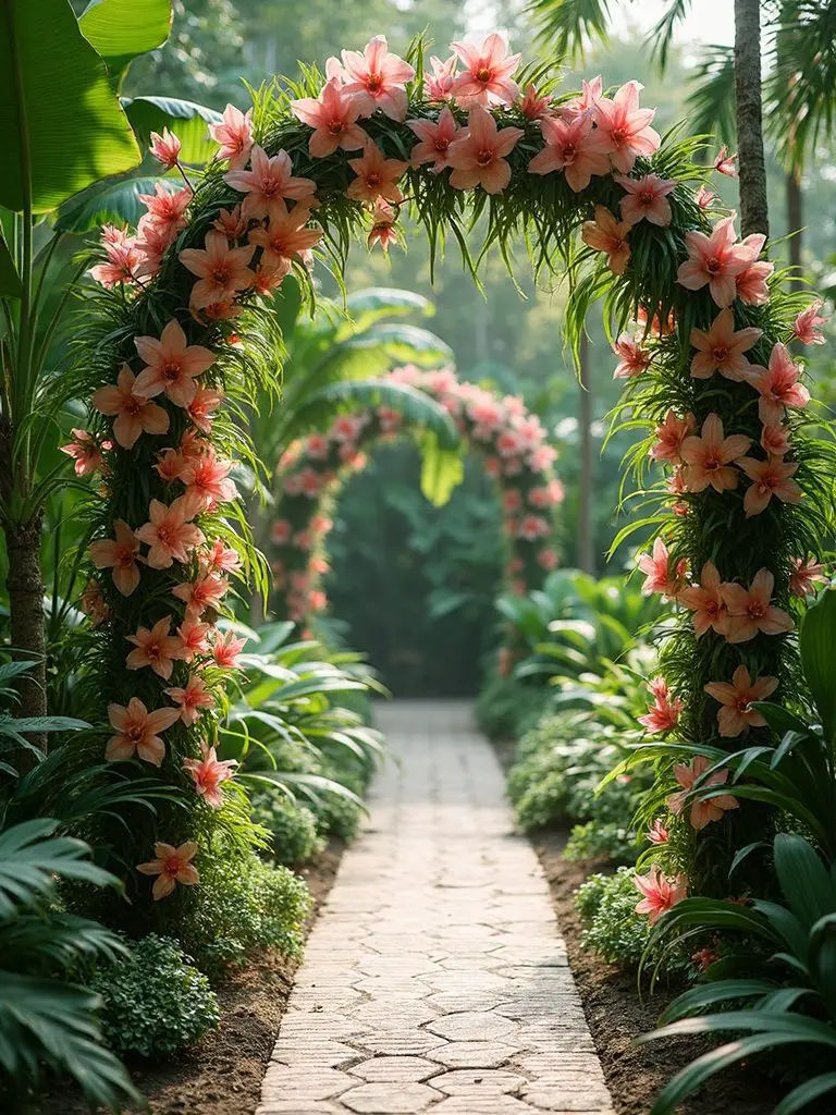 lush vibrant immersive tropical wedding aisle
