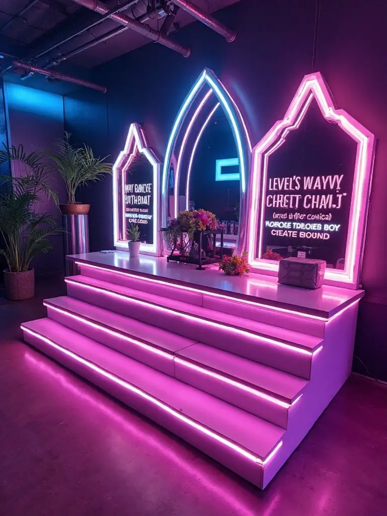 mesmerizing neon ceremony altar backdrop