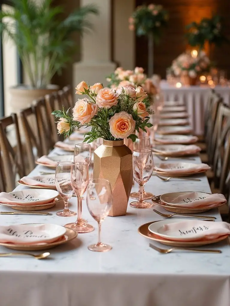 modern geometric peach tablescape