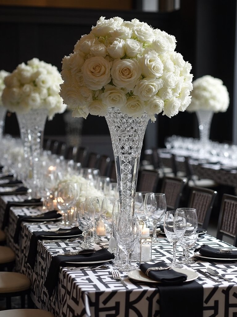 monochrome pattern interplay tablescape design
