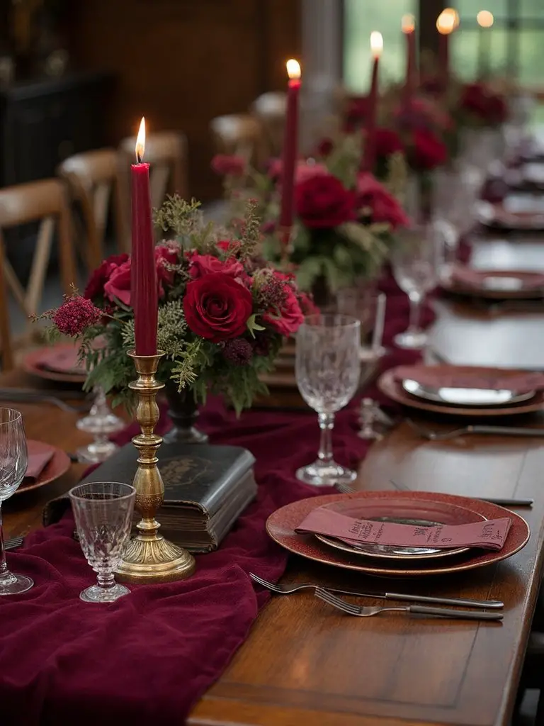 moody romantic dark academia tablescape