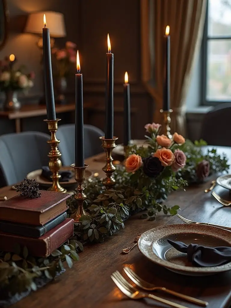 mysterious dark academia wedding decor