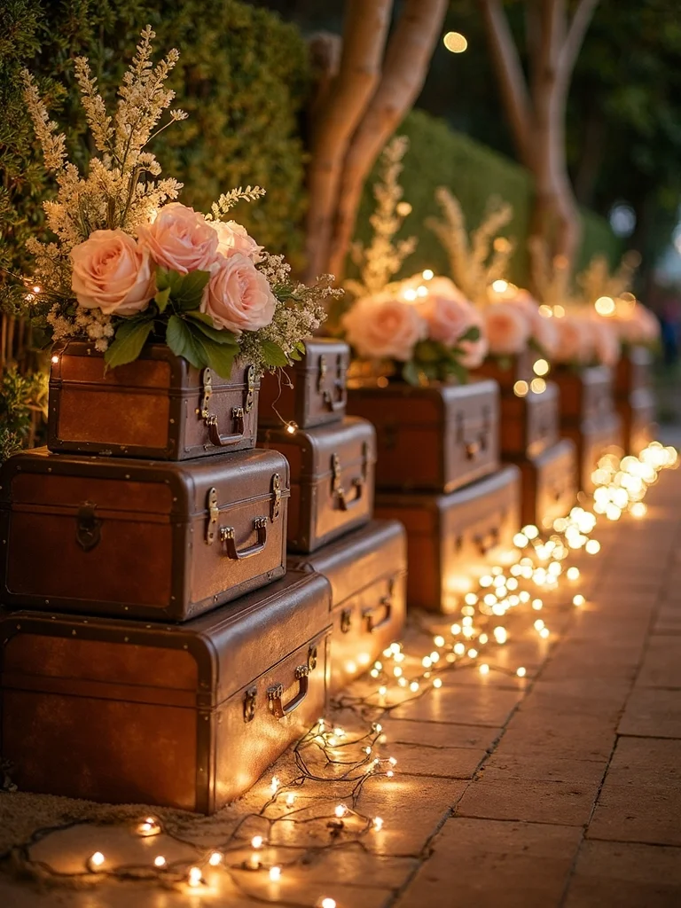 nostalgic vintage suitcase aisle decor