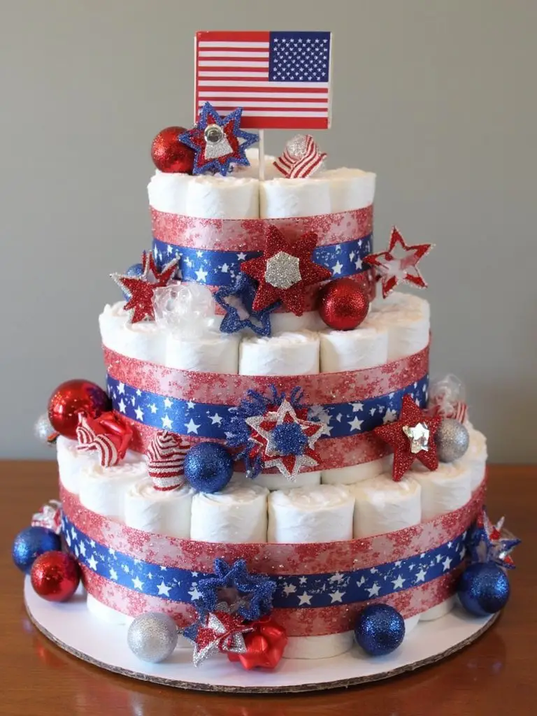 patriotic diaper cake centerpiece
