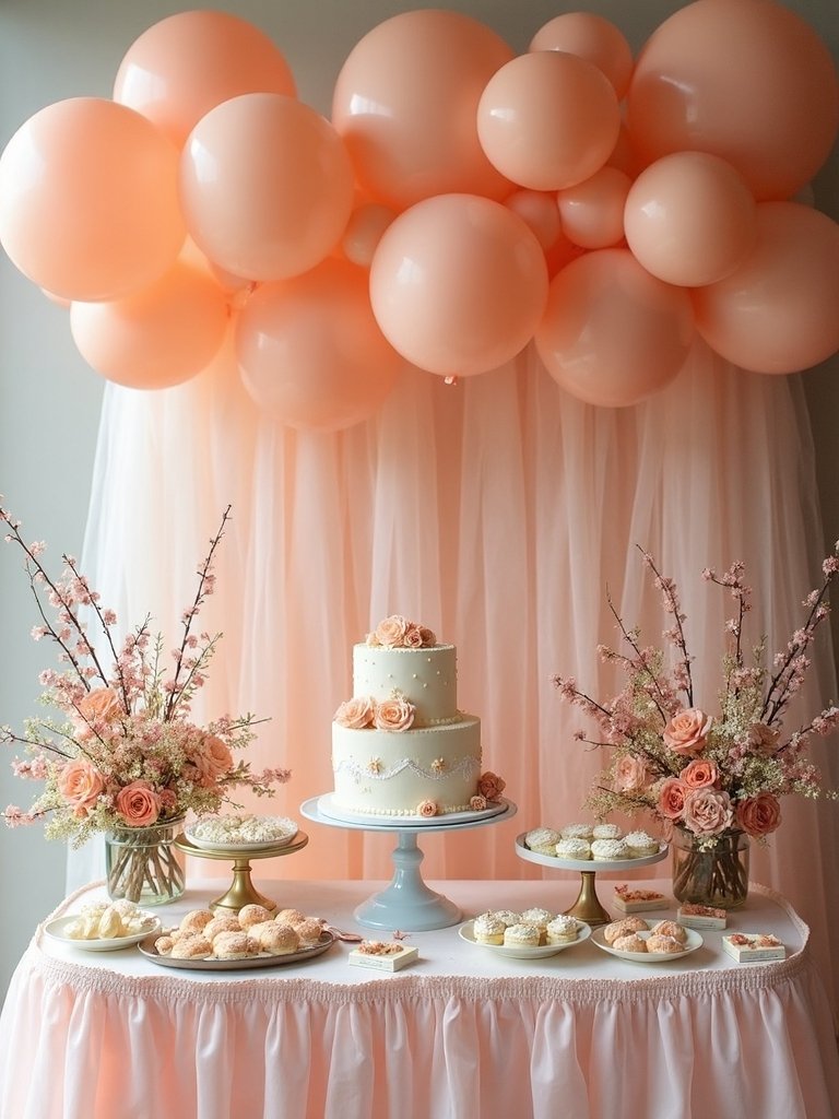 peach themed photography backdrop setup