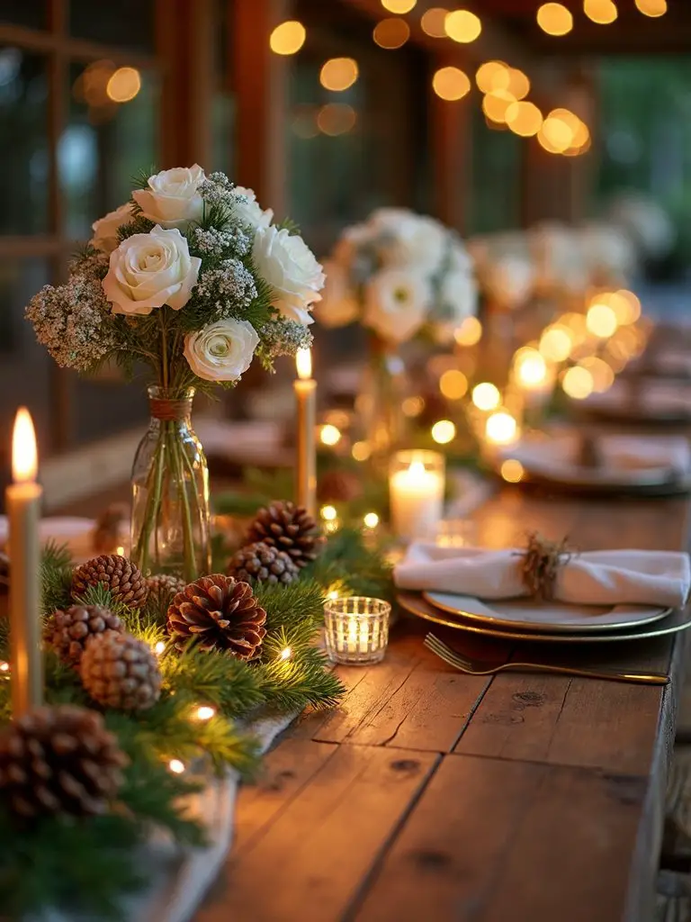 pine cones and greenery decor