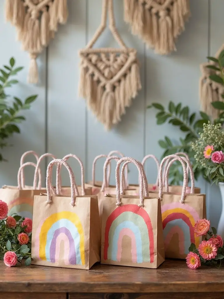 rainbow themed favor bags