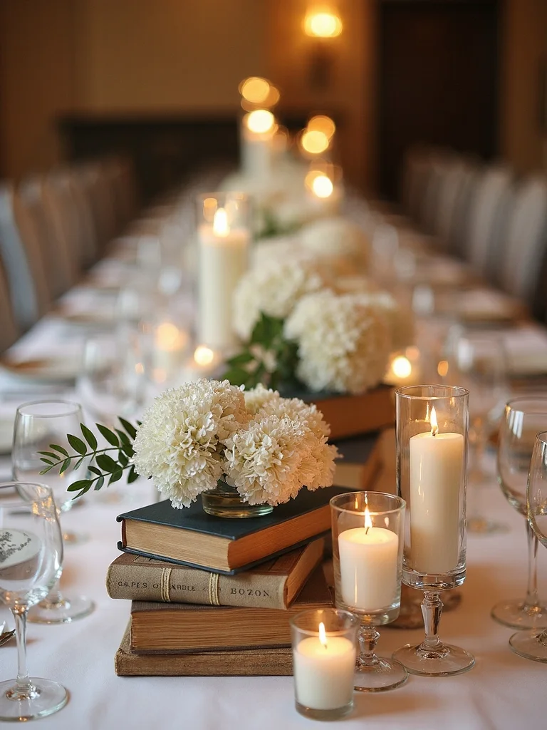 romantic literary centerpiece with candles