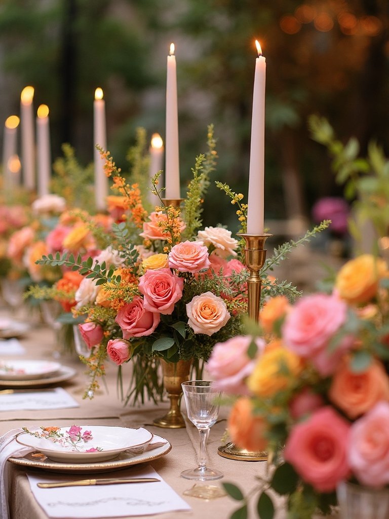 romantic mixed height floral centerpiece arrangements