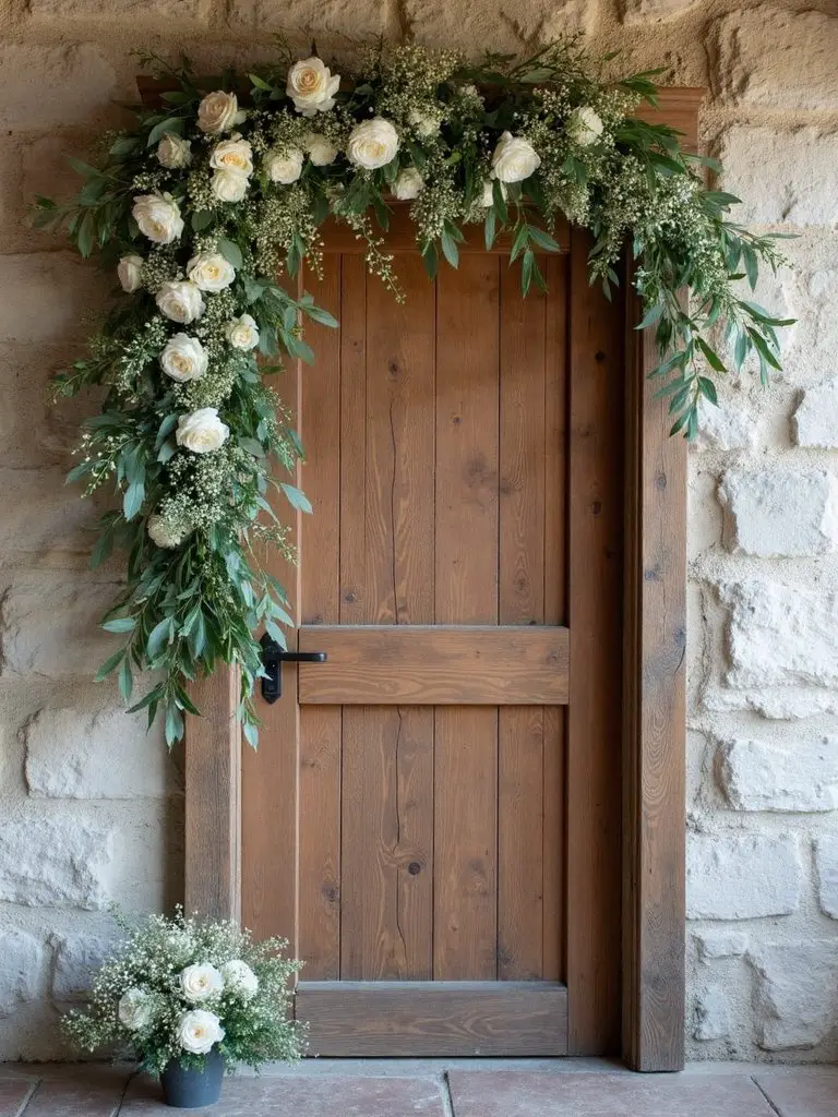 rustic floral framed ceremony backdrop