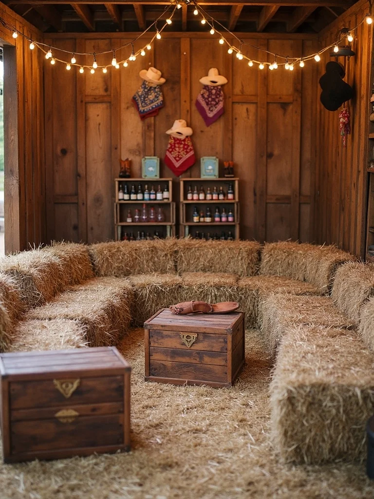 rustic hay bale seating