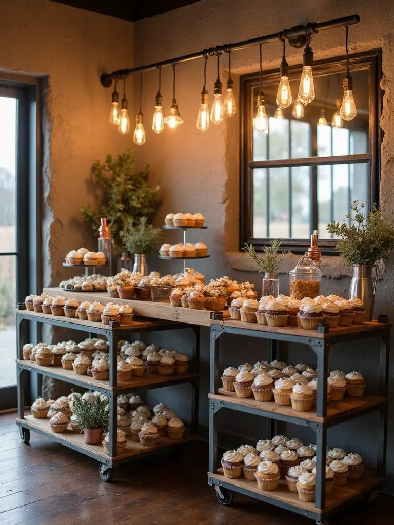 rustic industrial dessert display stations