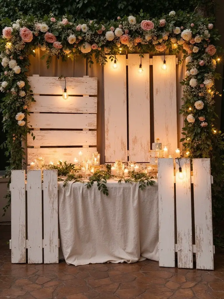 rustic pallet timeline wedding decor