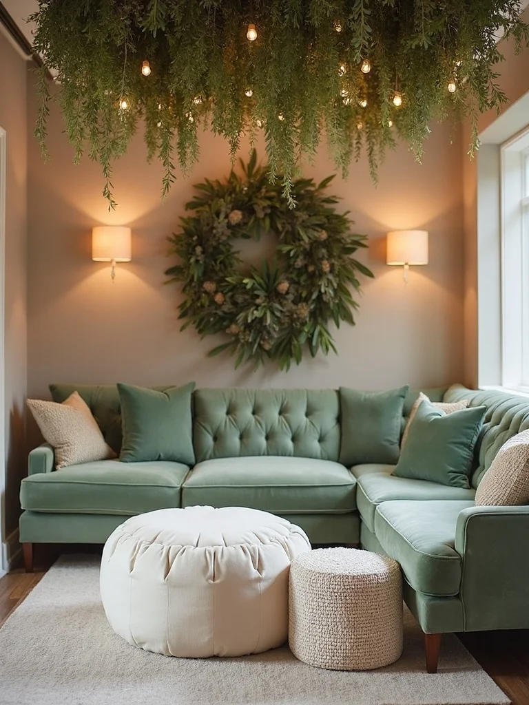 sage themed cozy lounge areas