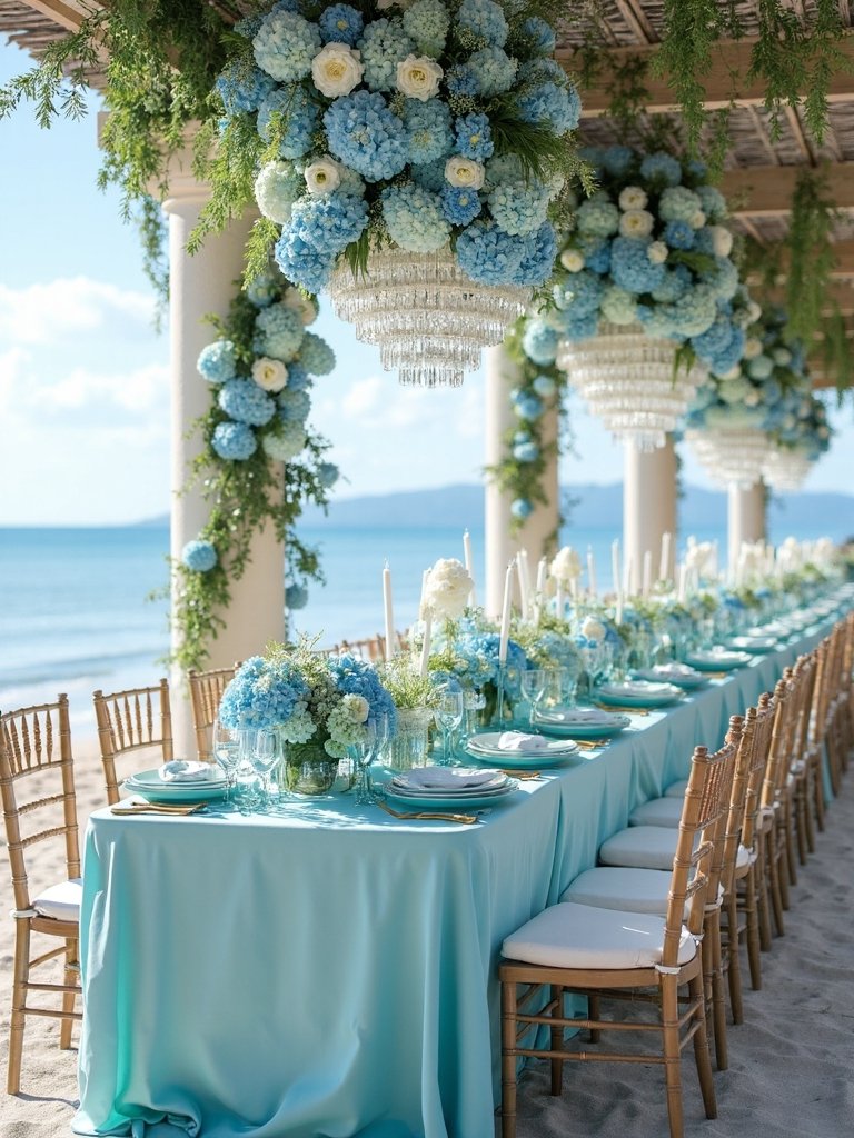 serene seaside blue and white delphinium displays