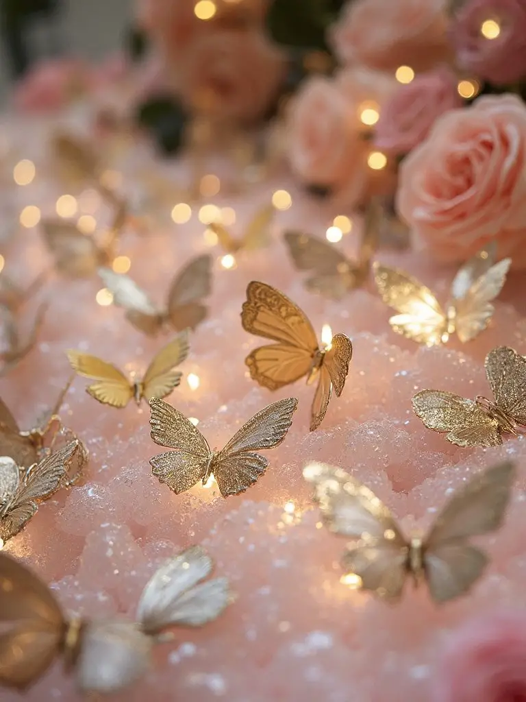 shimmering metallic butterfly wedding accents