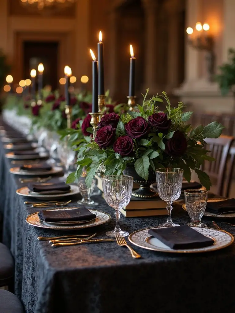 sophisticated dark academia table decor