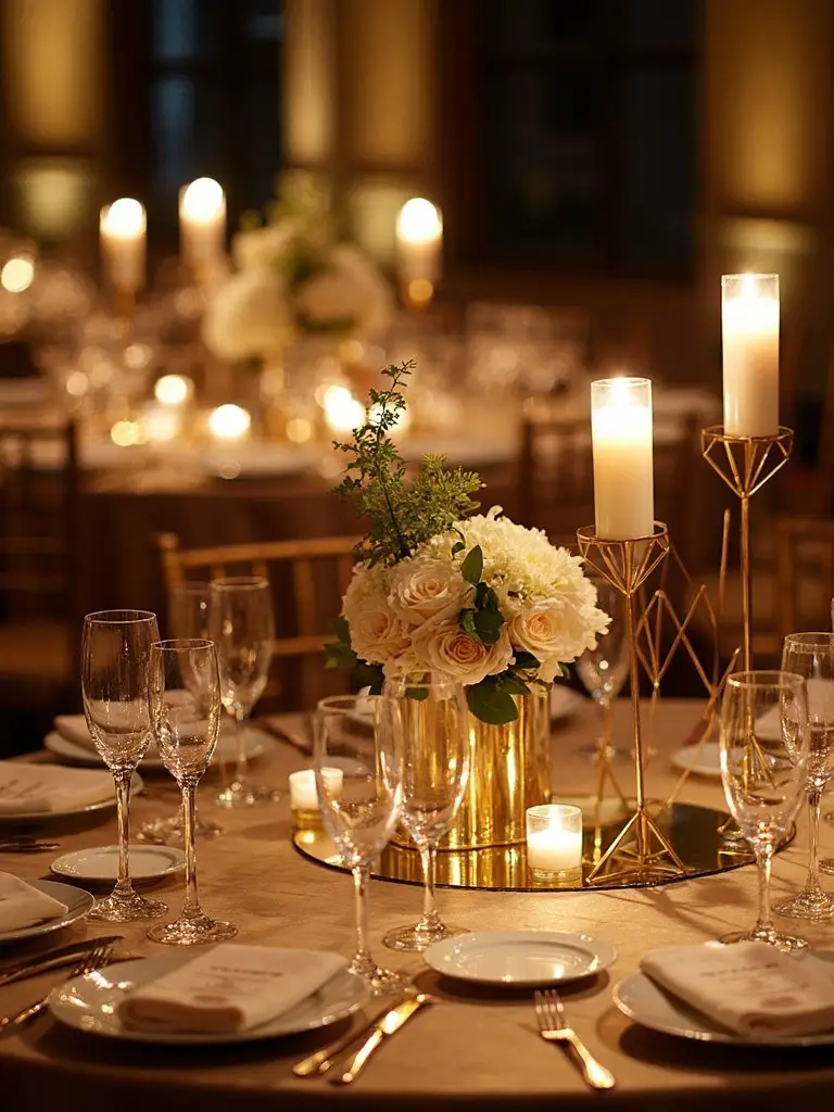 sophisticated geometric gold candle holders