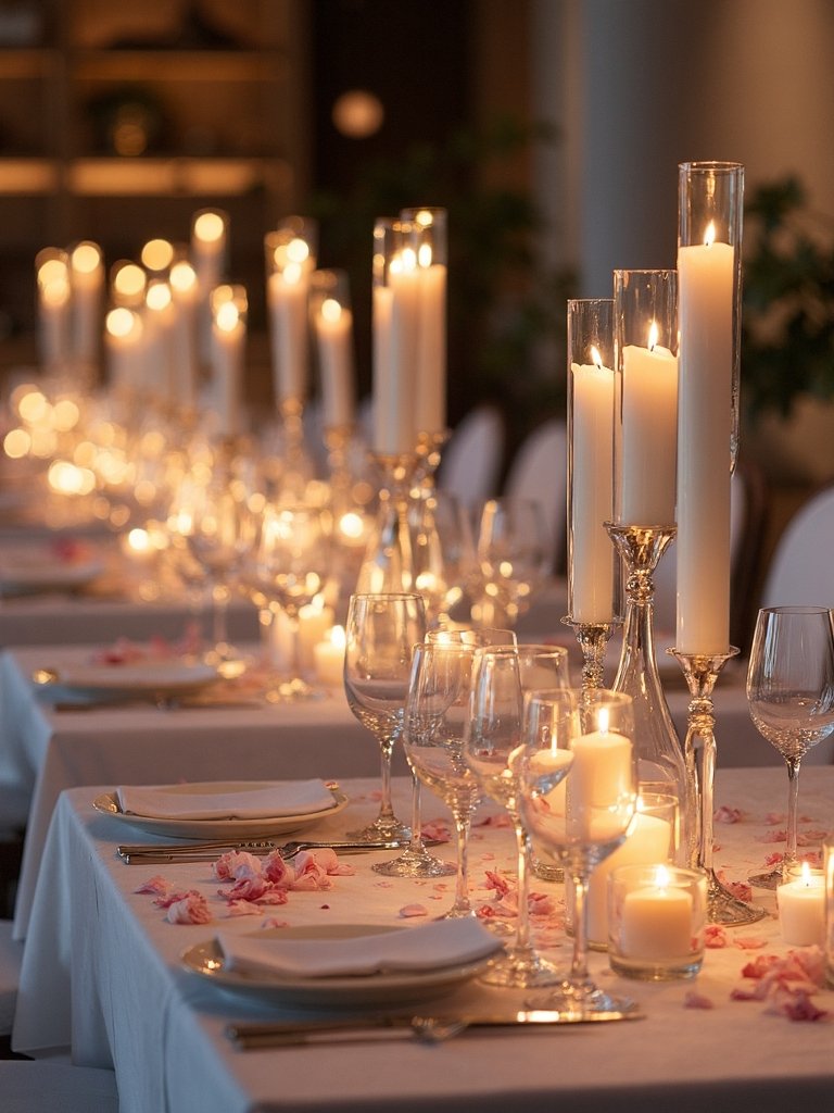 sophisticated minimalist elegant candlelight arrangements