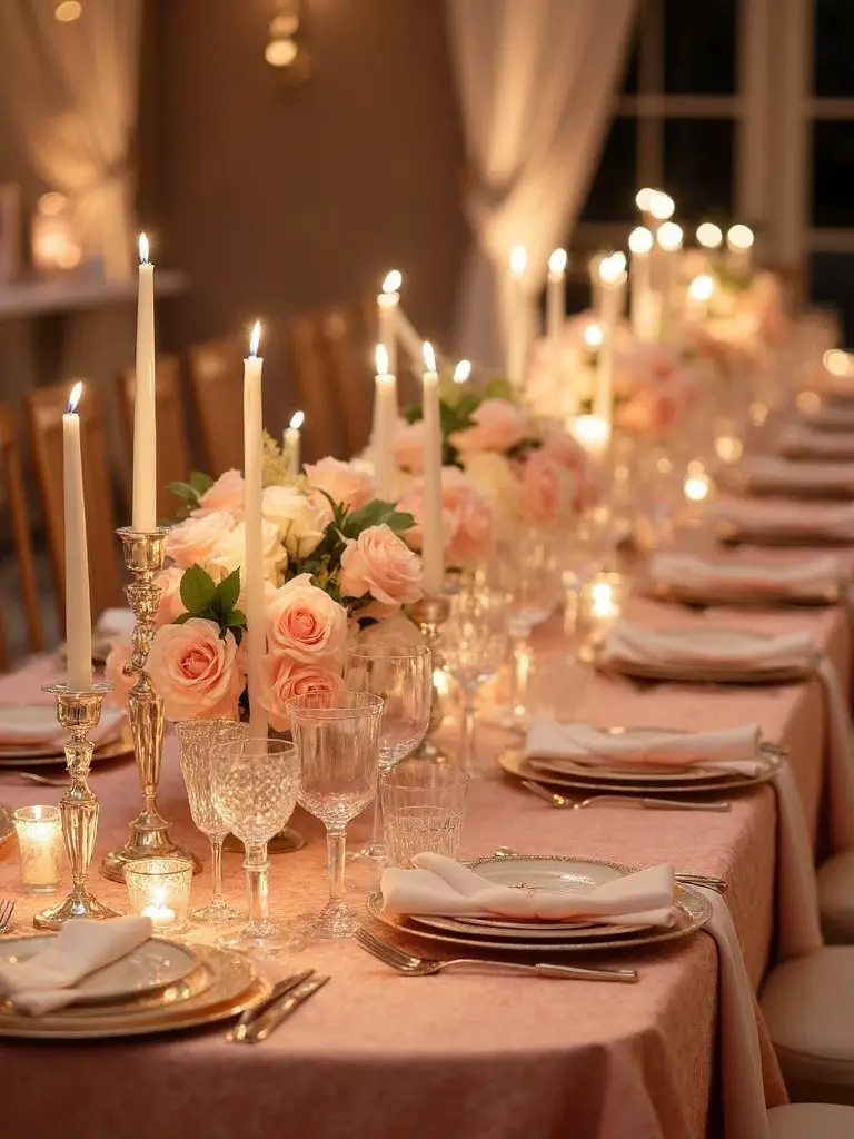 sophisticated peach textured tablescape layering
