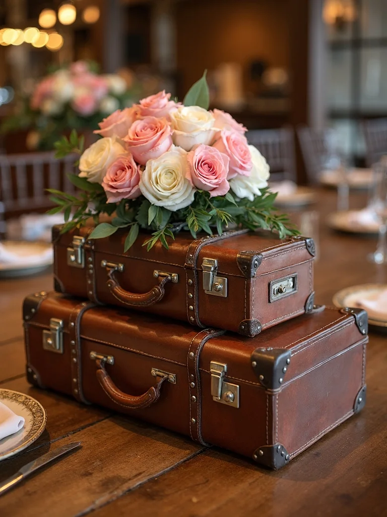 stacked vintage suitcase decorative centerpieces