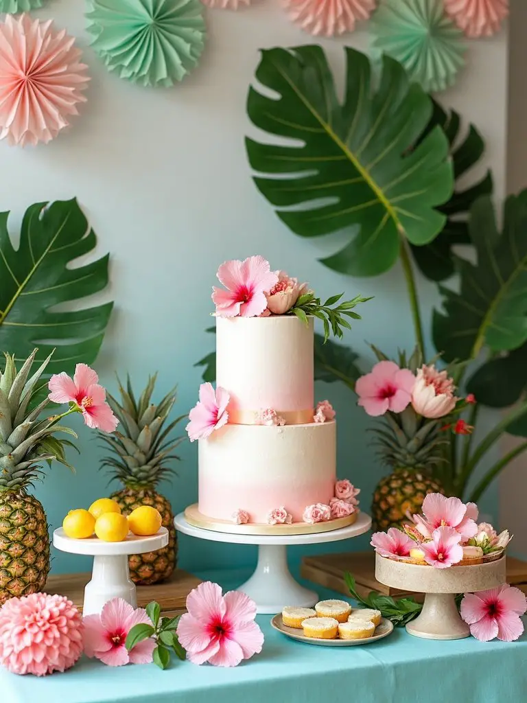 tropical dessert table display