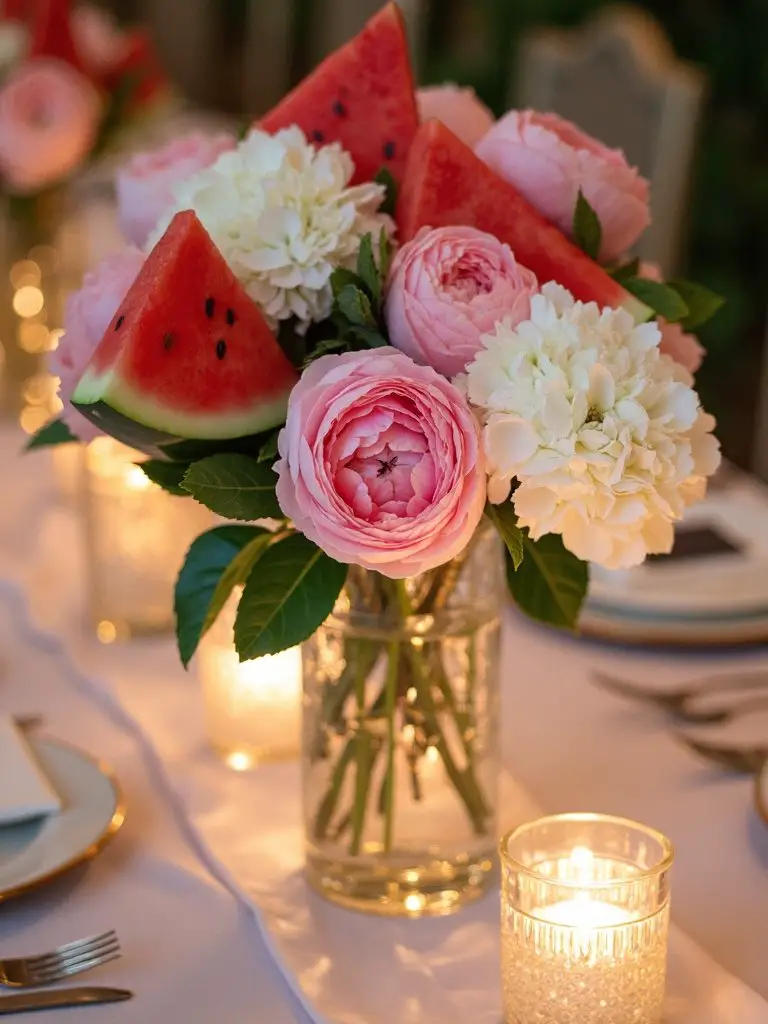 vibrant playful seasonal watermelon centerpieces