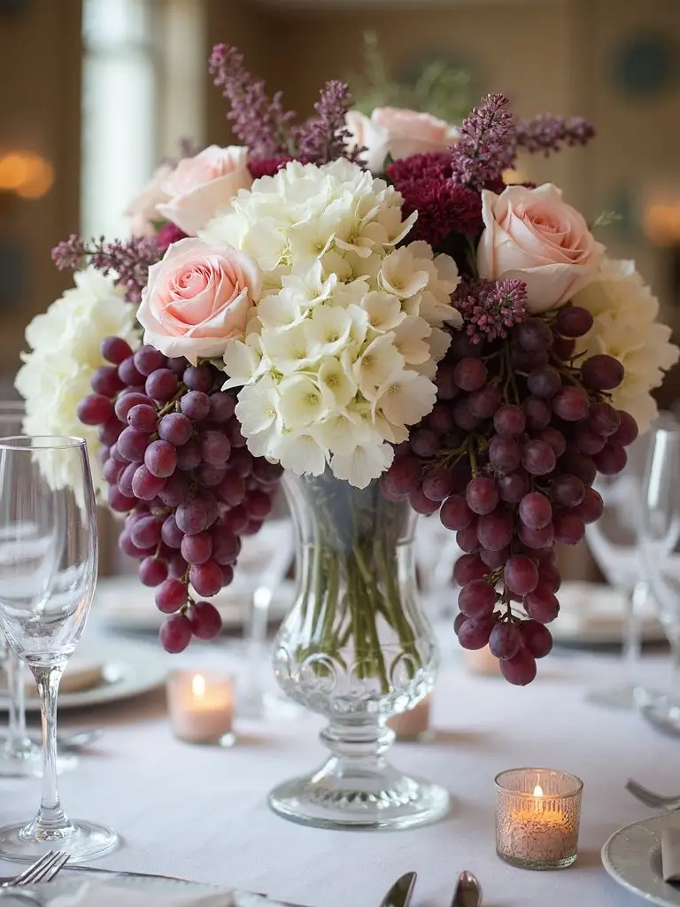 vineyard inspired grape cluster centerpieces