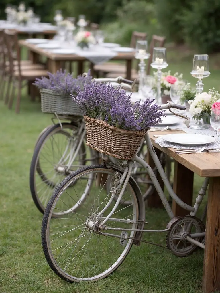 vintage floral bicycle wedding centerpieces