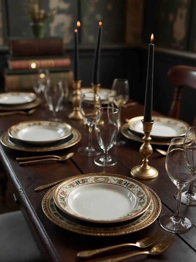 vintage gold rimmed baroque china settings