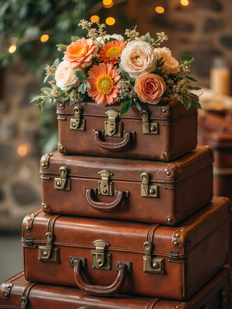 vintage suitcase honeymoon send off display