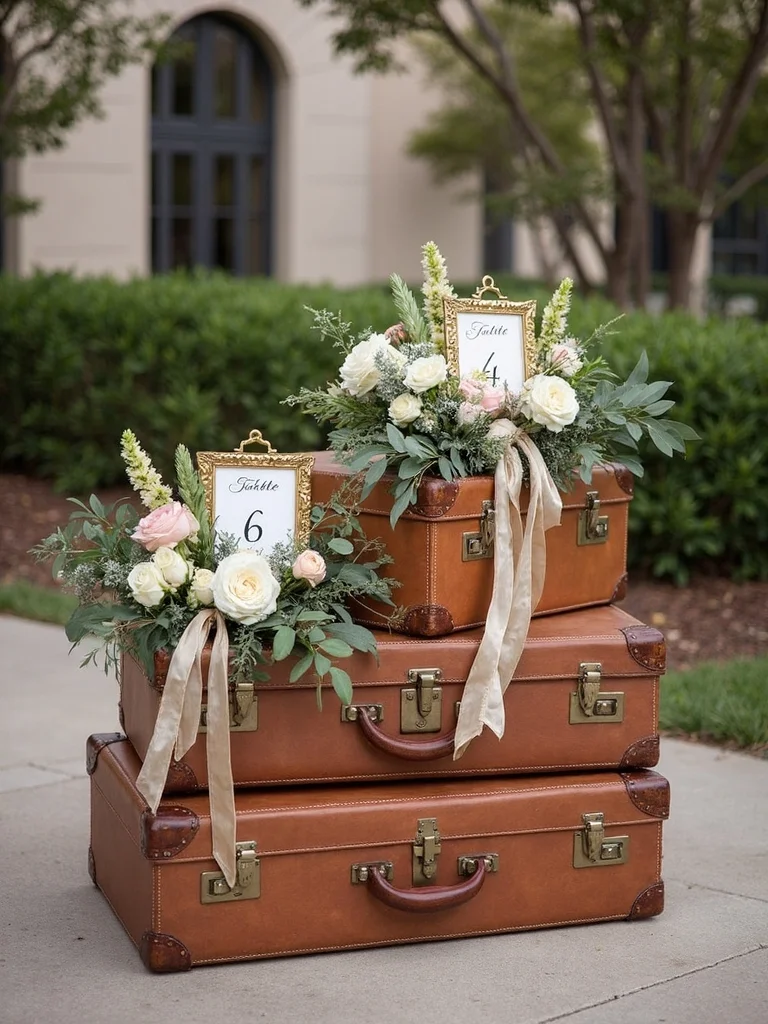vintage suitcase seating chart display