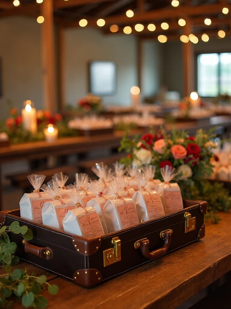 vintage suitcase wedding favor display