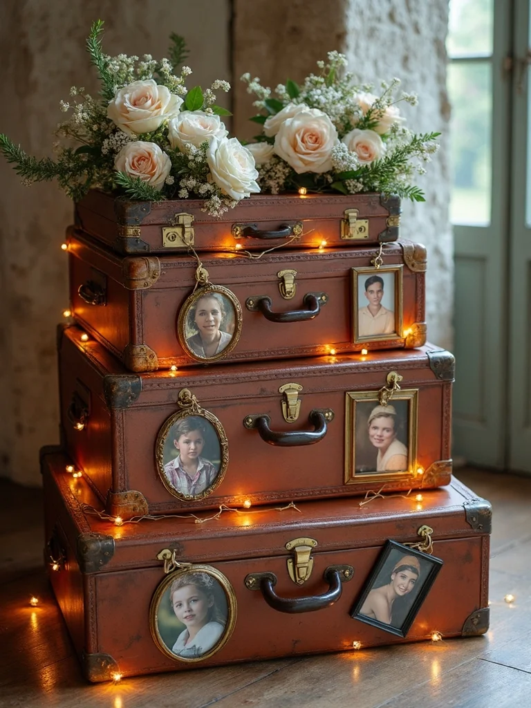 vintage suitcase wedding timeline display