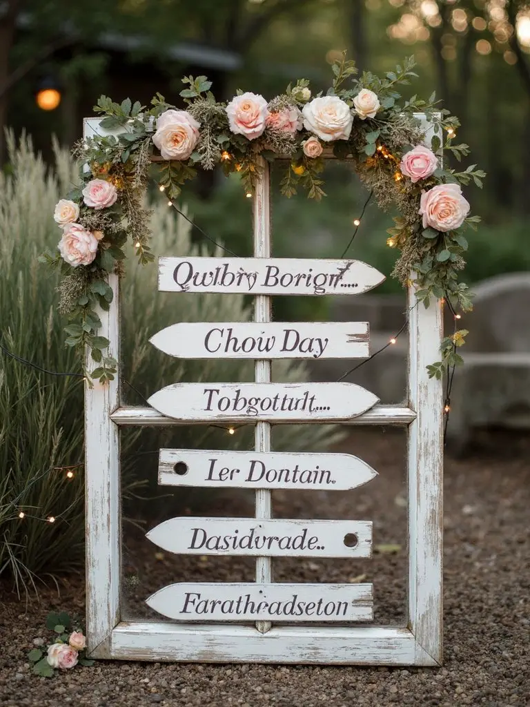 vintage window pane directional wedding signs