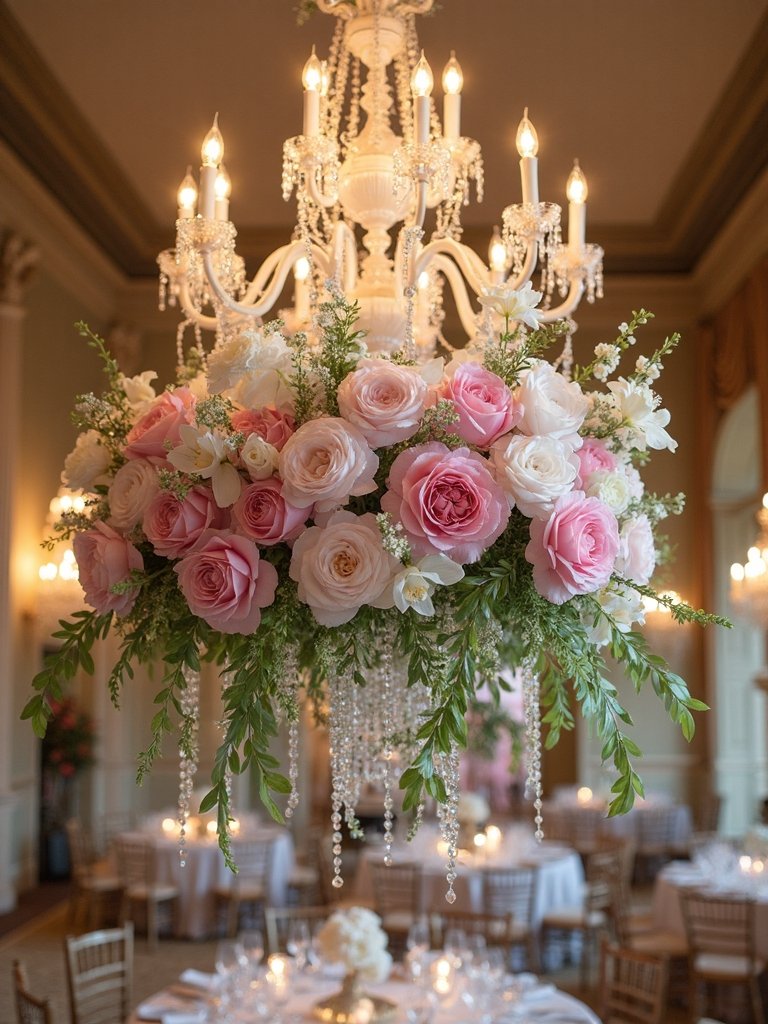 wedding floral chandelier decor