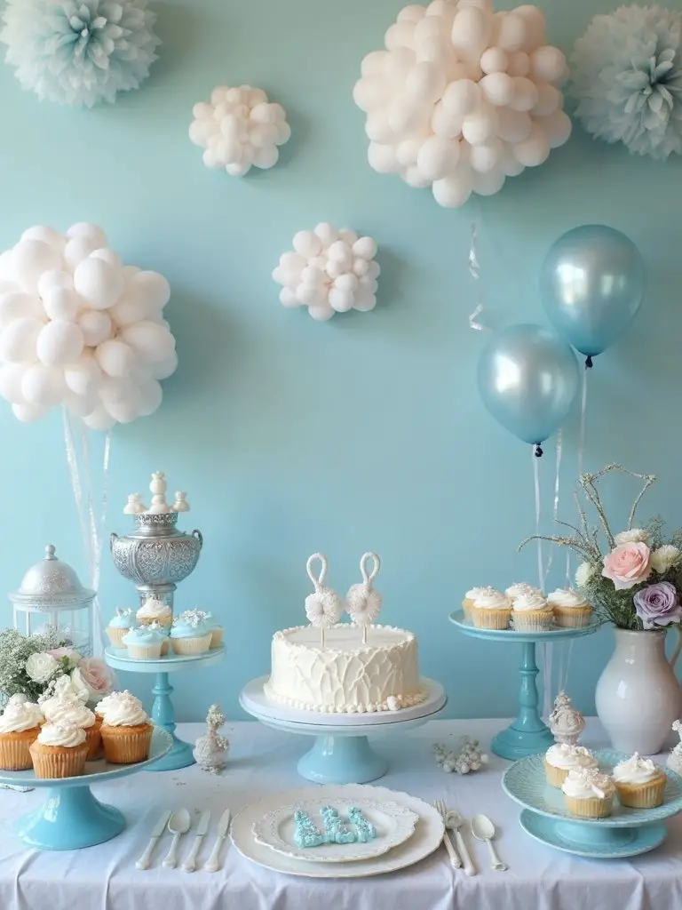 whimsical cloud themed baby shower