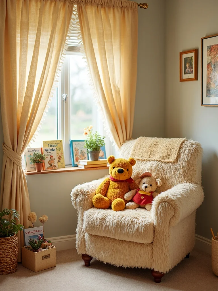 whimsical pooh themed reading nook