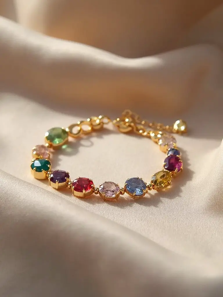 adjustable multi gemstone station bracelet