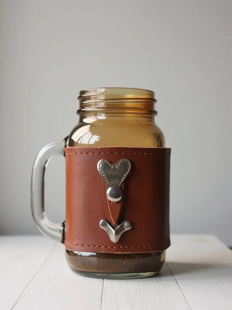 leather mason jar sleeve personalized gift