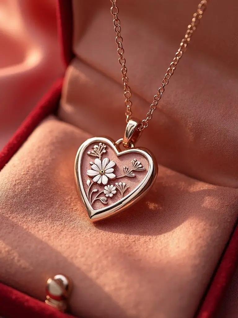 personalized birth month floral heart necklace