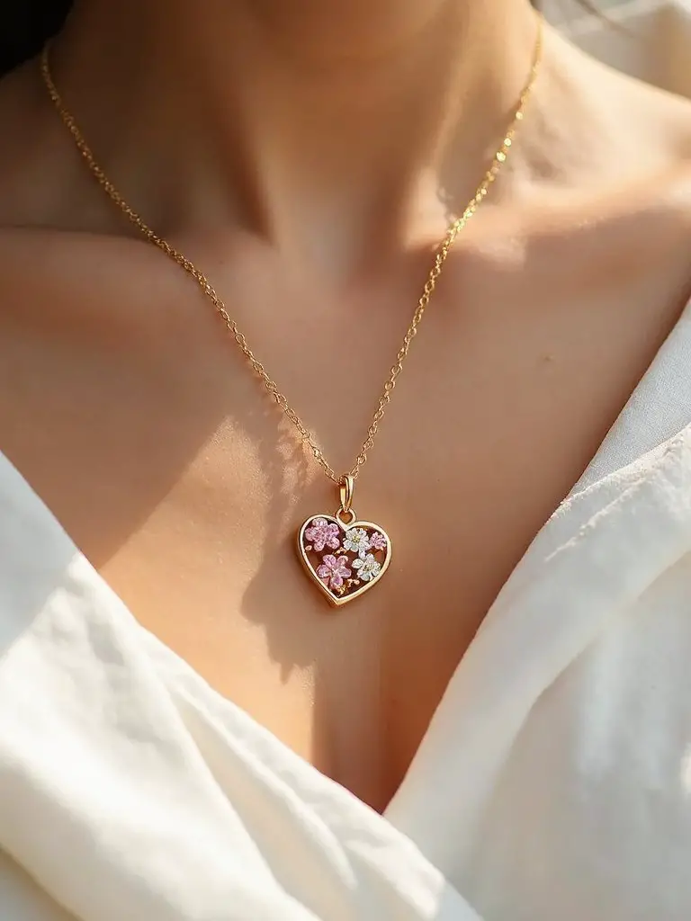 personalized birth month flower heart necklace
