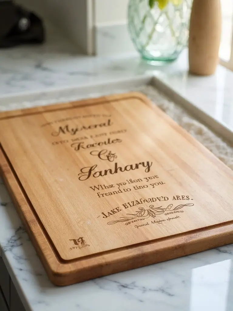 personalized cutting board displays engraved message