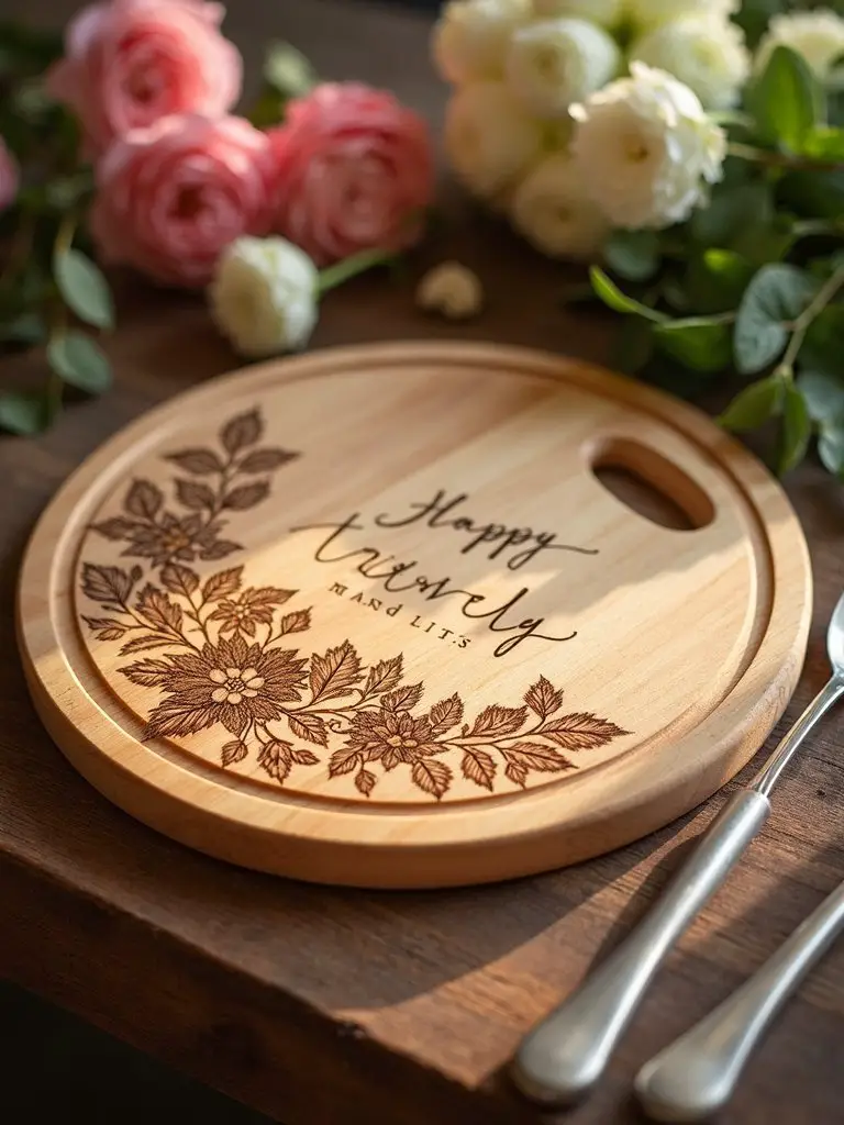 personalized floral bamboo cutting board