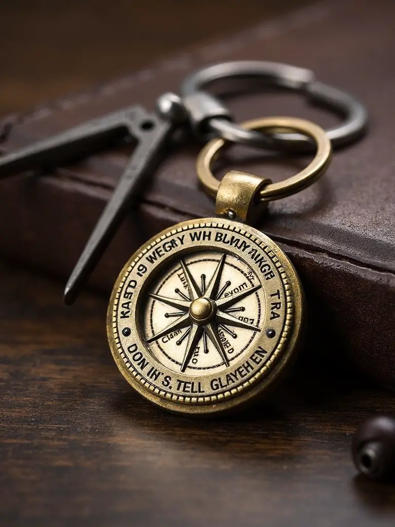 personalized functional traditional compass keychain