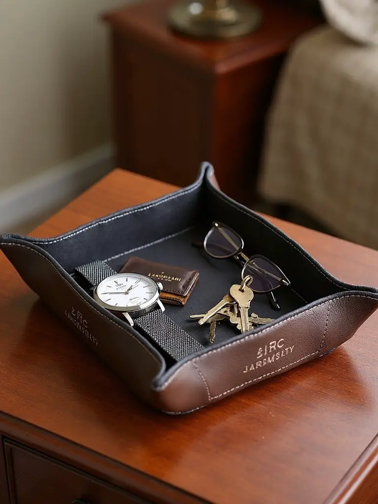 personalized leather catch all tray essential