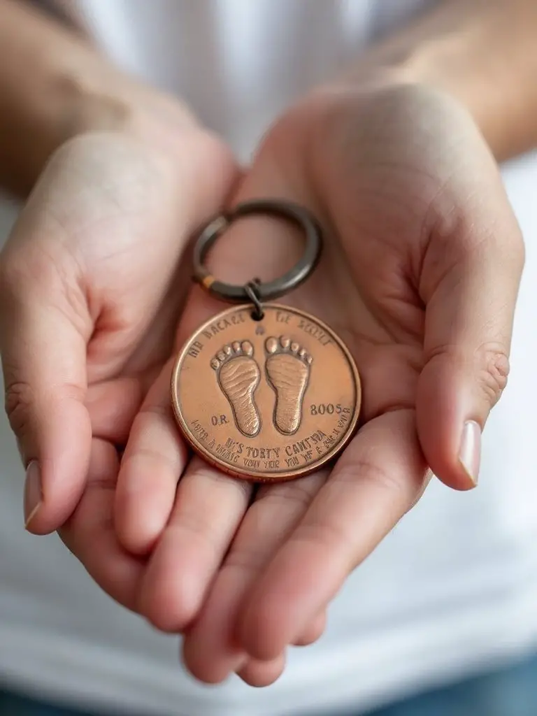 personalized penny keychain commemorates baby s birth