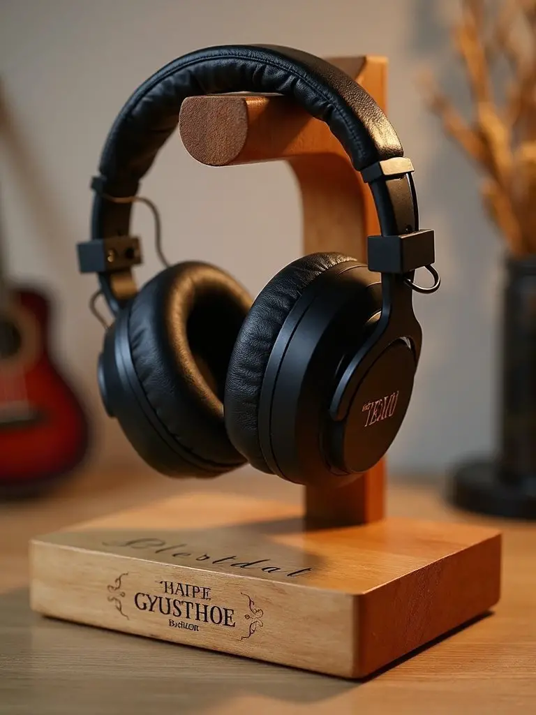 personalized wooden headphone stand gift